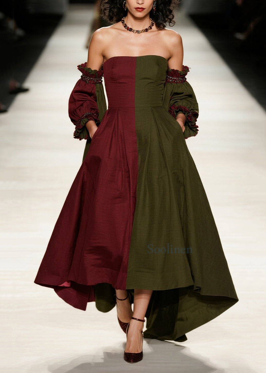 Style Colorblock Asymmetrisches Patchwork Extra Großer Saum Baumwollkleider