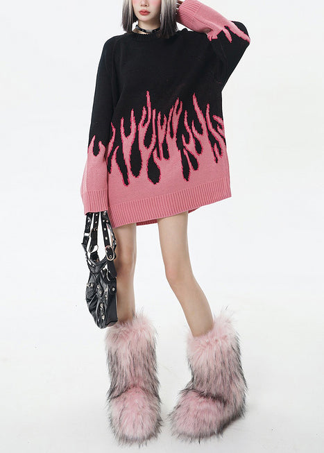 Style Colorblock Oversized Warm Long Sweater Winter