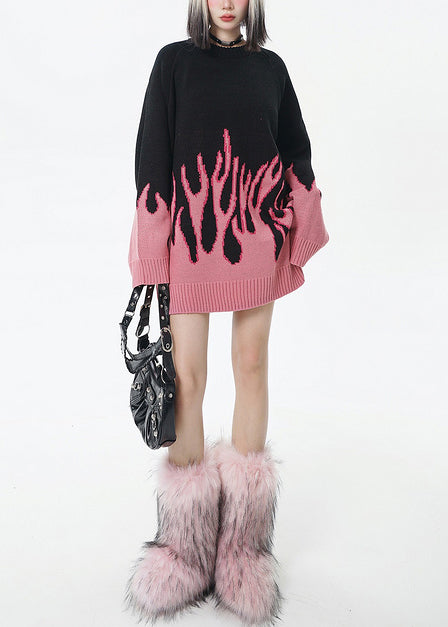 Style Colorblock Oversized Warm Long Sweater Winter