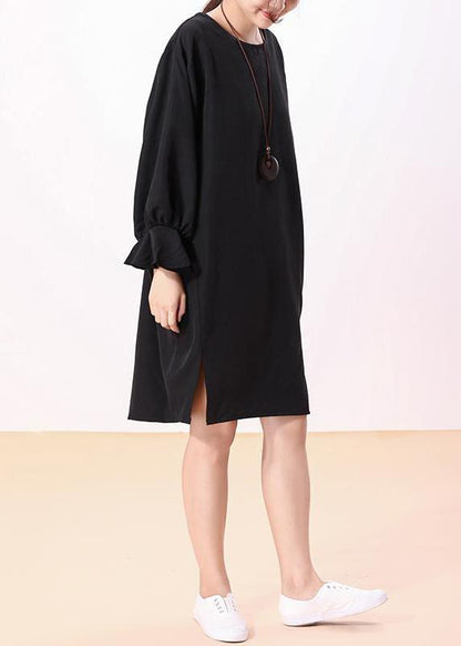 Stil Baumwolle kleidung Pakistanischen O-ausschnitt Mode Schlitz Schwarz Kleid Knie-länge