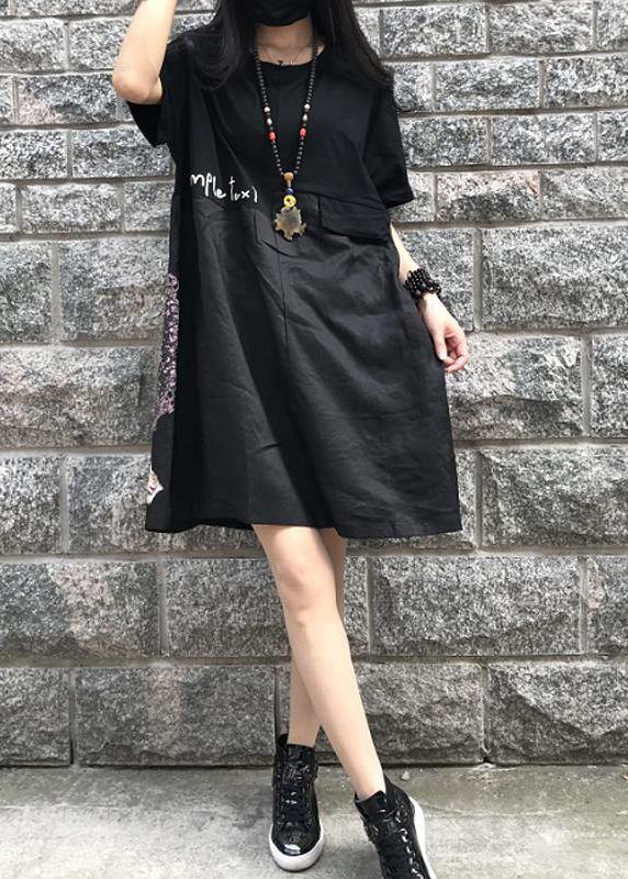 Style Cotton dresses Boho Casual Spliced Print Short Sleeve Dress - SooLinen