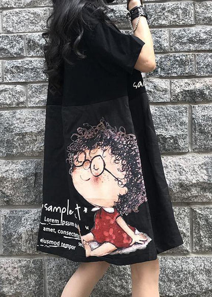 Style Cotton dresses Boho Casual Spliced Print Short Sleeve Dress - SooLinen