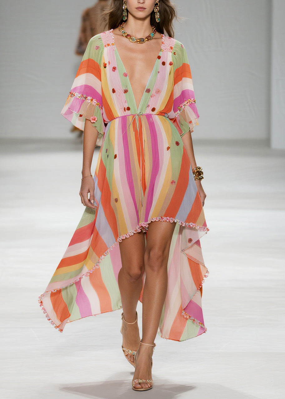 Style Floral Patchwork Low High Design Cotton Dress Summer