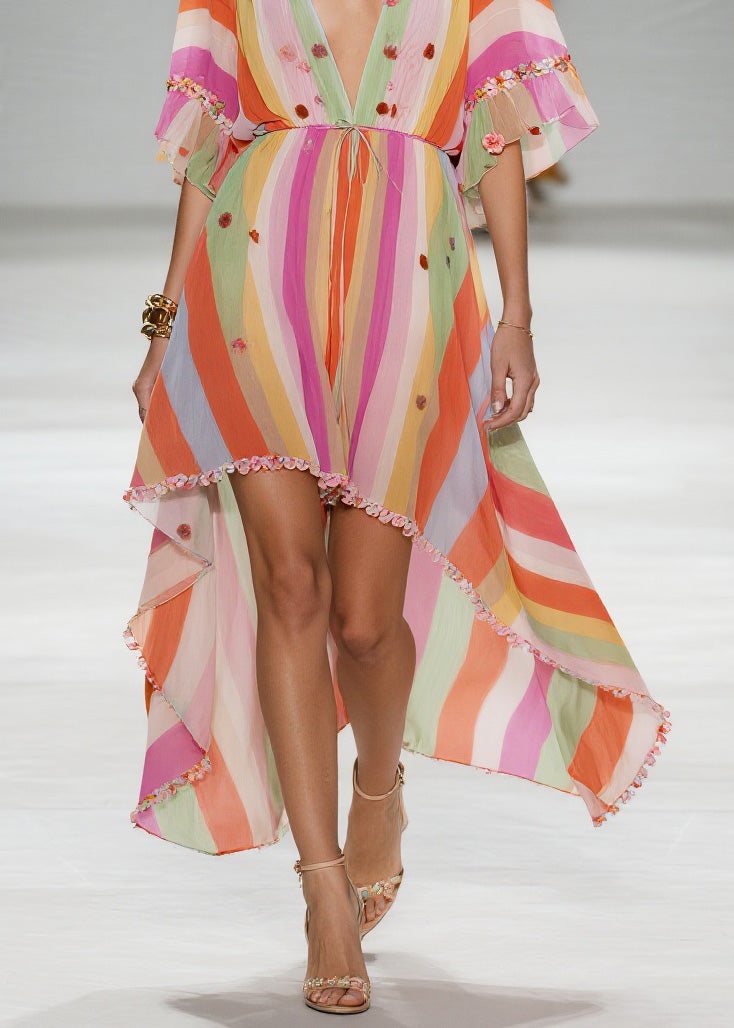 Style Floral Patchwork Low High Design Cotton Dress Summer