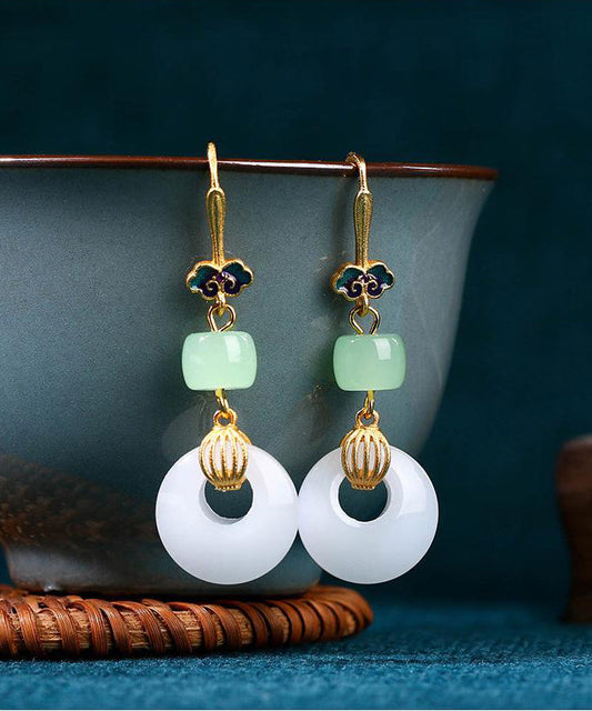 Pendientes colgantes de nubes auspiciosas de jade y oro antiguo estilo dorado