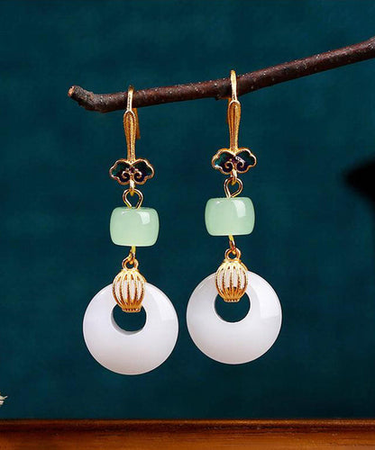 Pendientes colgantes de nubes auspiciosas de jade y oro antiguo estilo dorado