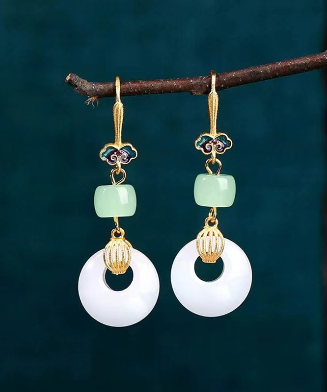 Pendientes colgantes de nubes auspiciosas de jade y oro antiguo estilo dorado