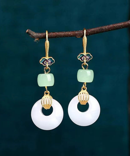 Pendientes colgantes de nubes auspiciosas de jade y oro antiguo estilo dorado