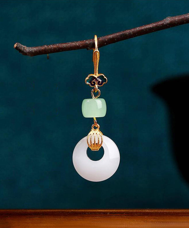 Pendientes colgantes de nubes auspiciosas de jade y oro antiguo estilo dorado