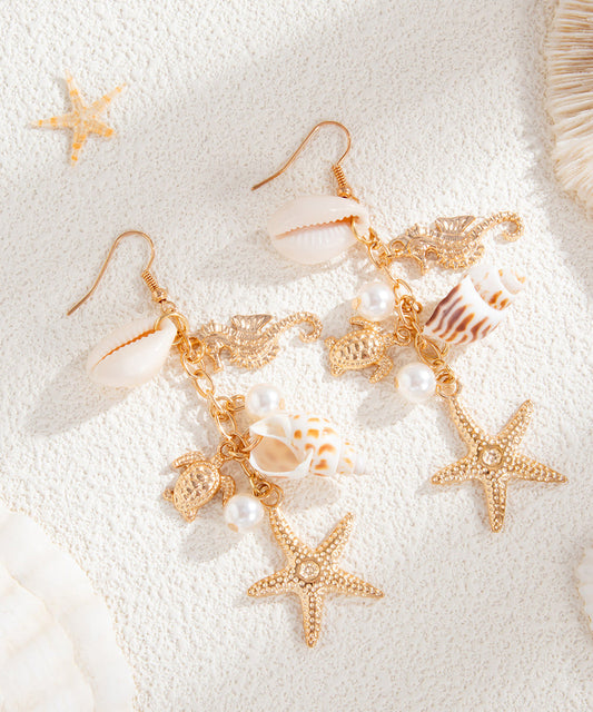 Style Gold Copper Alloy Starfish Shell Tassel Drop Earrings