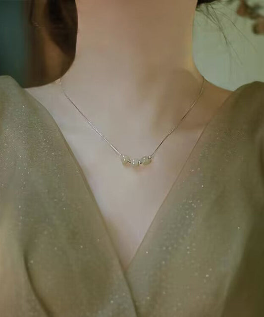 Collar de princesa con cuentas de jade bañadas en plata de ley y oro