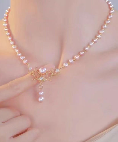 Collar de princesa de alce con perla dorada y plata de ley estilo oro