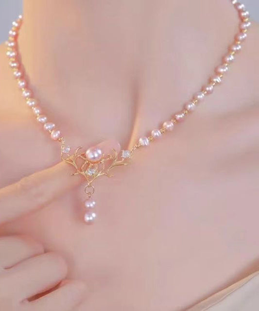 Collar de princesa de alce con perla dorada y plata de ley estilo oro