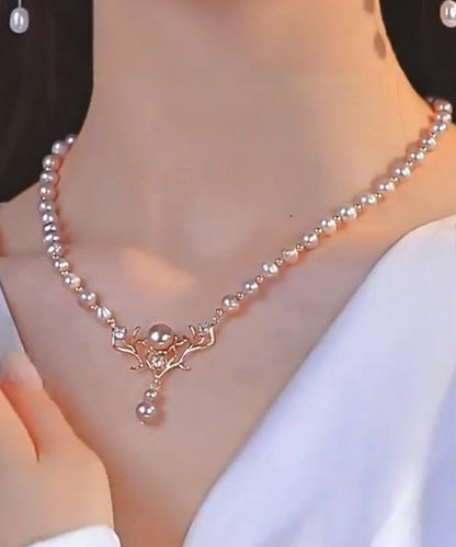 Collar de princesa de alce con perla dorada y plata de ley estilo oro
