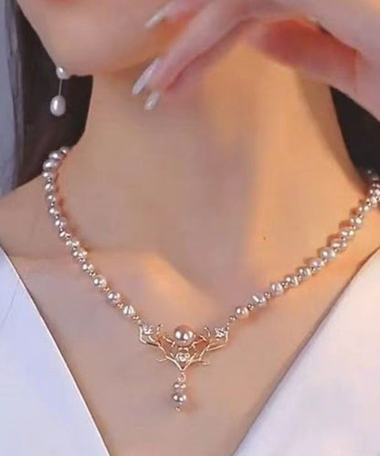 Collar de princesa de alce con perla dorada y plata de ley estilo oro