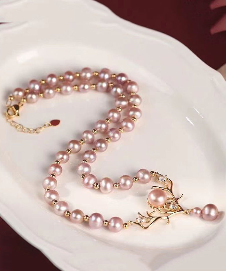 Collar de princesa de alce con perla dorada y plata de ley estilo oro