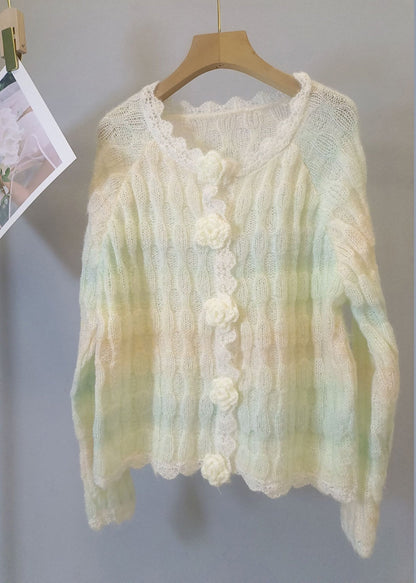 Style Gradient Color Flower Patchwork Knit Cardigan Spring