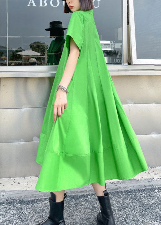 Stil Grüner Knopf Patchwork Herbst Kurzarmkleider