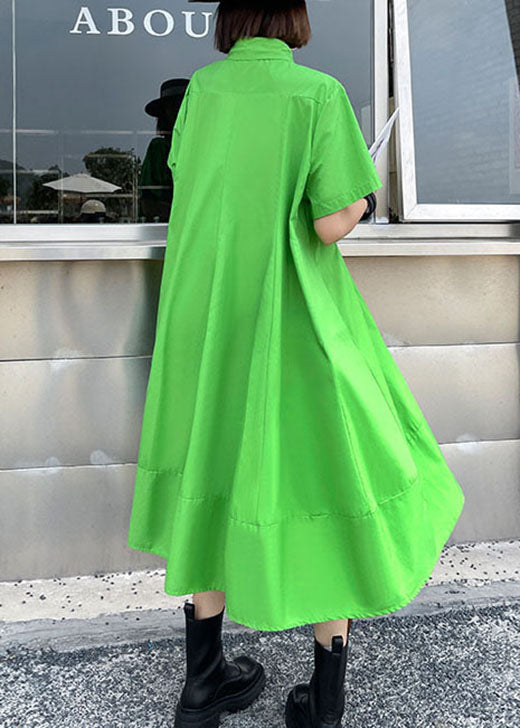 Stil Grüner Knopf Patchwork Herbst Kurzarmkleider