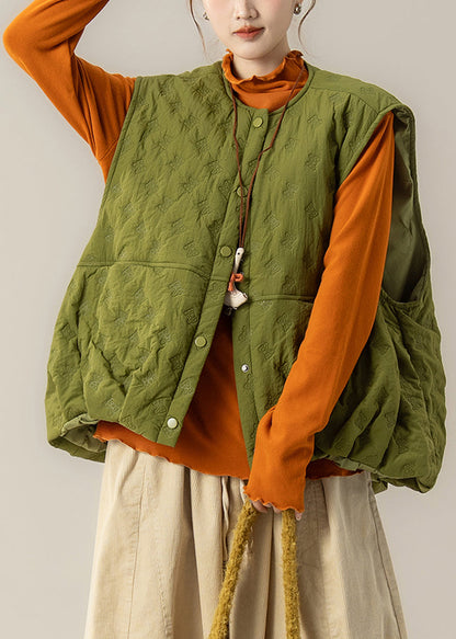 Chaleco acolchado de algodón fino con lazo extragrande verde estilo invierno