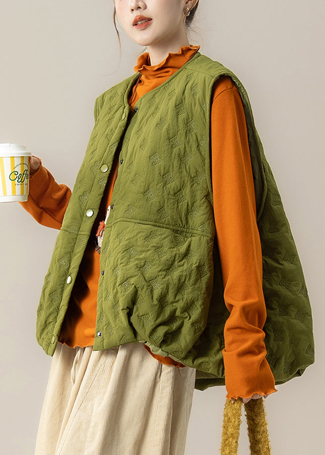 Chaleco acolchado de algodón fino con lazo extragrande verde estilo invierno