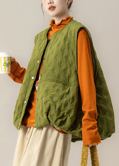 Chaleco acolchado de algodón fino con lazo extragrande verde estilo invierno