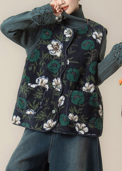 Conjunto de dos piezas de chaleco y top de piel sintética con estampado verde estilo invierno