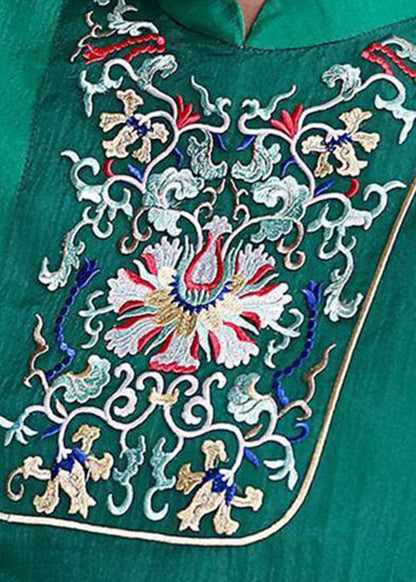 Stil Grün Stehkragen knopf Bestickt Chiffon Top Halbe Ärmel