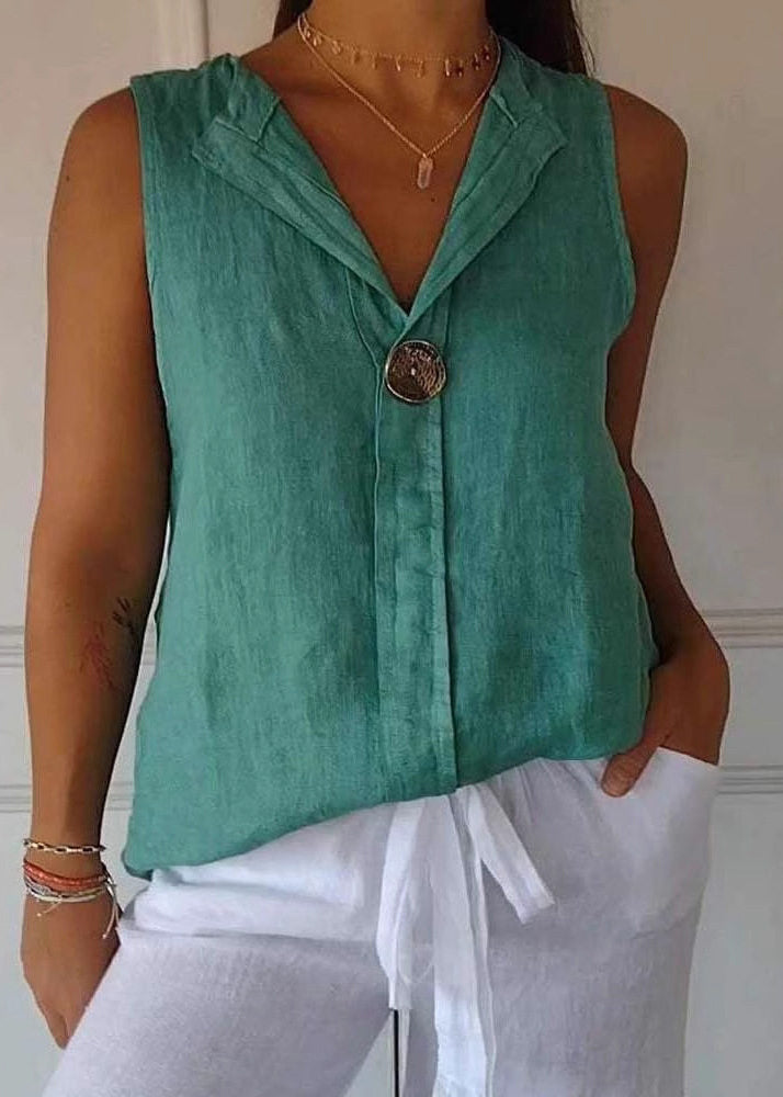 Style Green V Neck Patchwork Solid Chiffon Top Summer