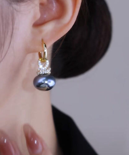 Pendientes colgantes de aleación gris con perla y circonita