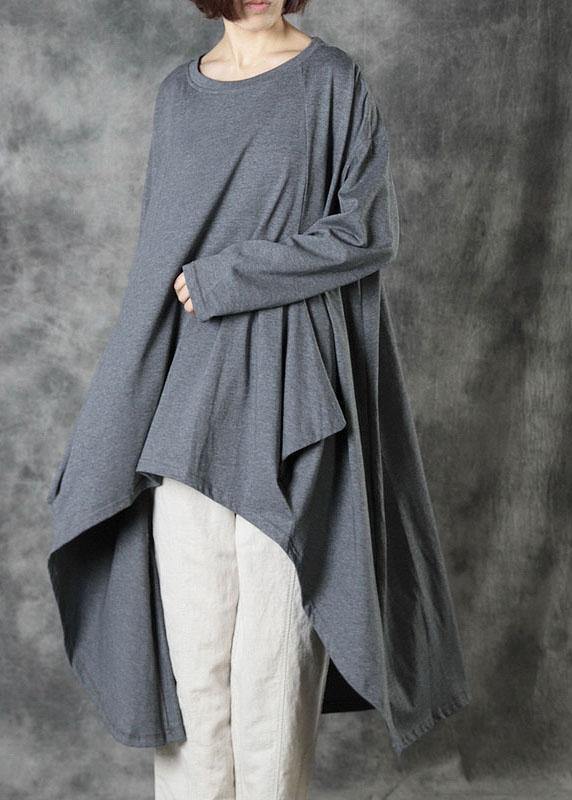 Style Grey low High Design Button Fall Long Sleeve Shirt Tops - SooLinen