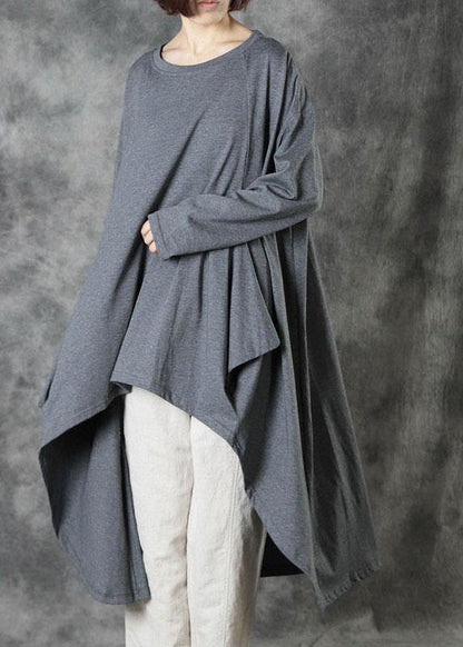 Style Grey low High Design Button Fall Long Sleeve Shirt Tops - SooLinen