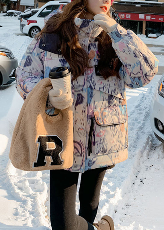 Style Hooded Print Duck Down Puffers Jackets Winter