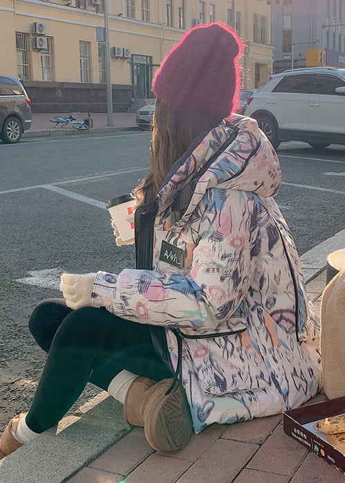 Style Hooded Print Duck Down Puffers Jackets Winter