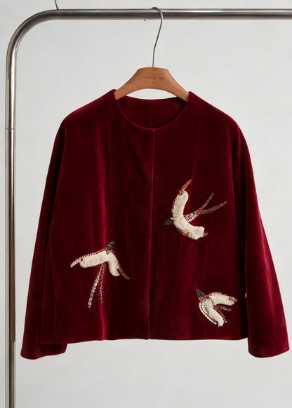 Stilvoller khakifarbener, bestickter Jacquard-Seidensamtmantel, Frühlingsmode