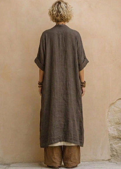 Style Khaki Embroidered Oversized Linen Women Sets 2 Pieces Summer
