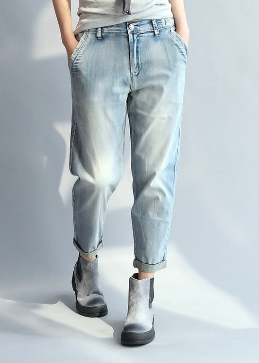 Stil Hellblau Taschen Denim gerade Hose Frühling