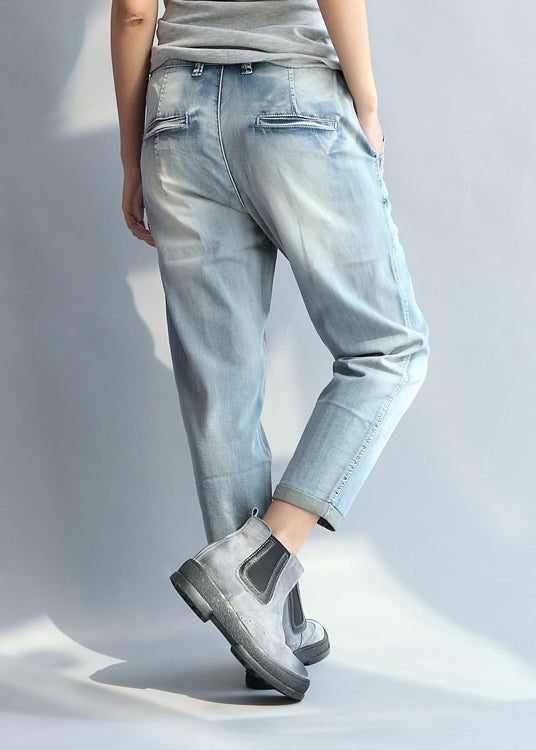 Stil Hellblau Taschen Denim gerade Hose Frühling