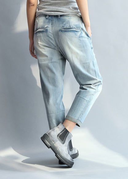 Stil Hellblau Taschen Denim gerade Hose Frühling