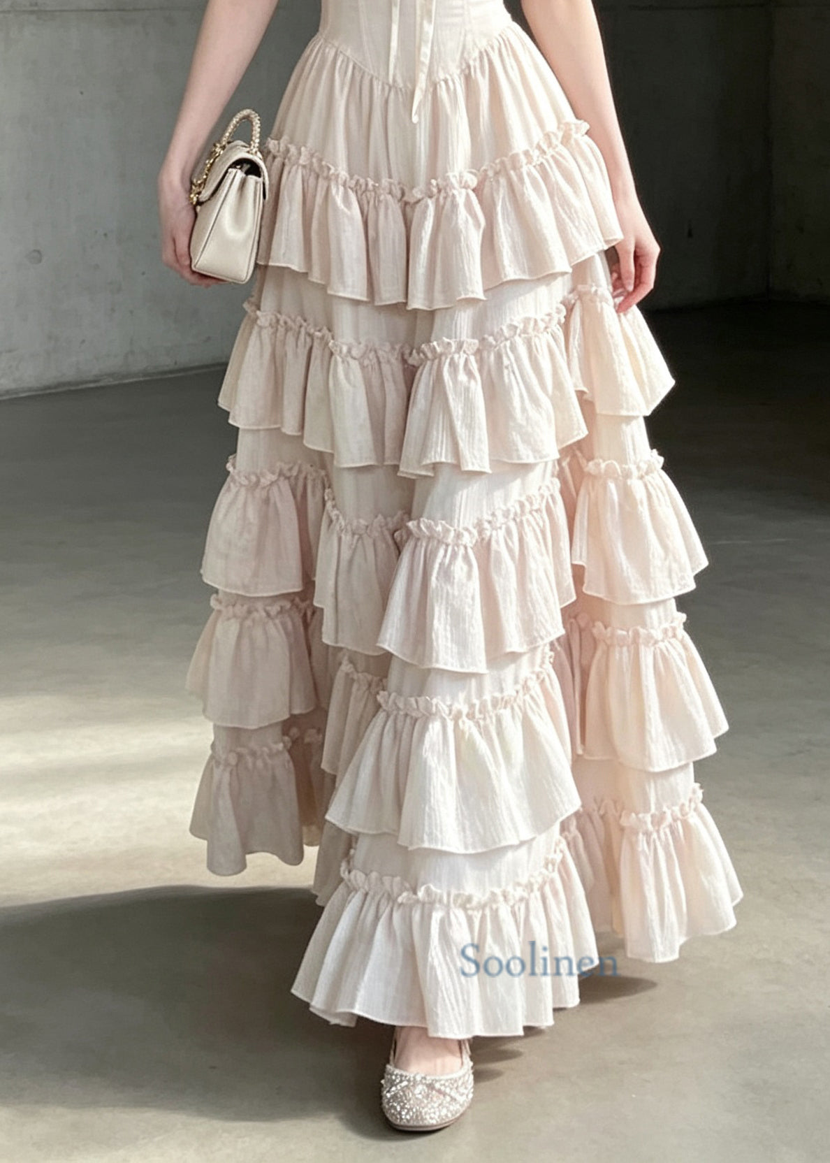 Style Light Pink Ruffled Patchwork Cotton Spaghetti Strap Dresses Summer