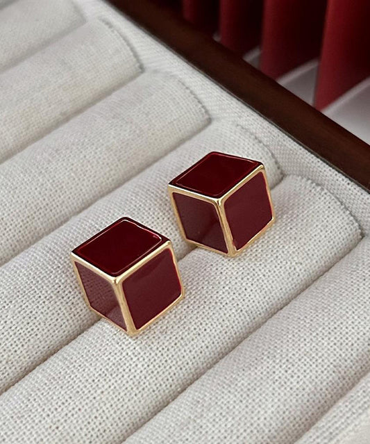 Style Mulberry Copper Overgild Square Stud Earrings