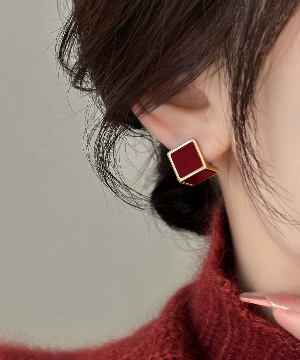 Style Mulberry Copper Overgild Square Stud Earrings