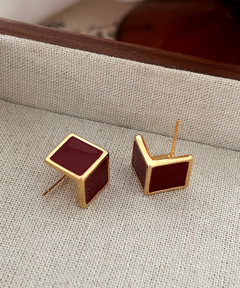 Style Mulberry Copper Overgild Square Stud Earrings