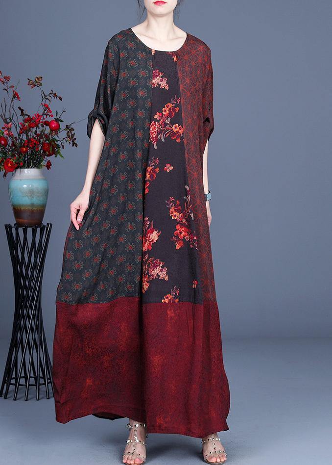 Style Mulberry Print Patchwork Robe Dresses Summer Spring - SooLinen