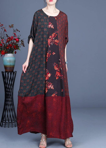 Style Mulberry Print Patchwork Robe Dresses Summer Spring - SooLinen
