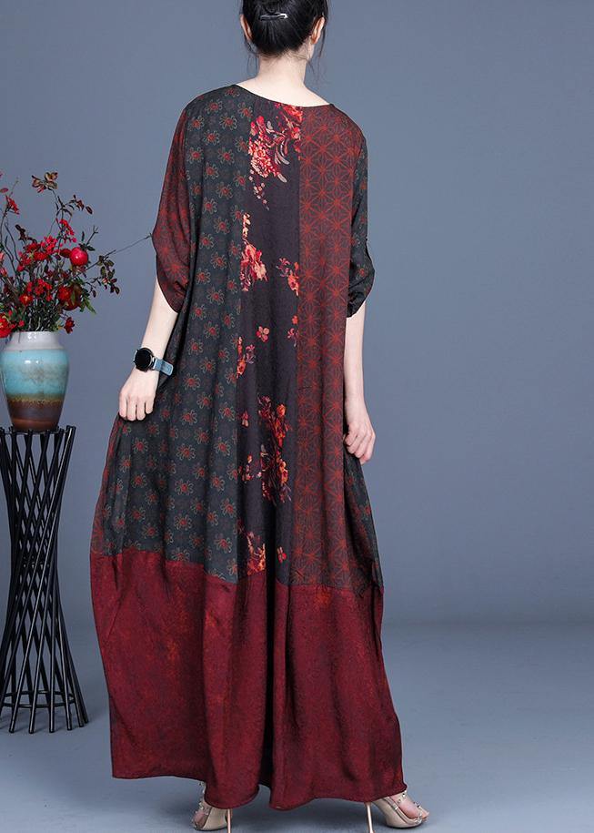 Style Mulberry Print Patchwork Robe Dresses Summer Spring - SooLinen