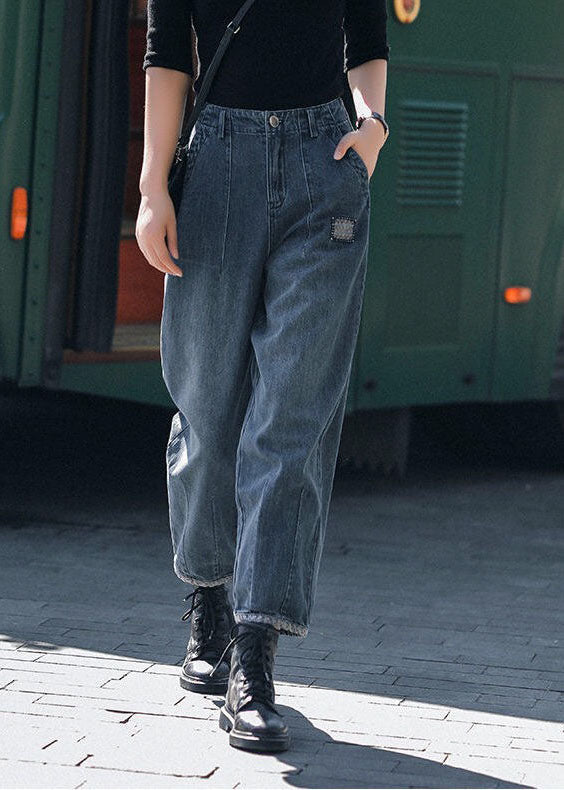 Stil Marineblaue Haremshose mit hoher Taille und Taschen für den Herbst