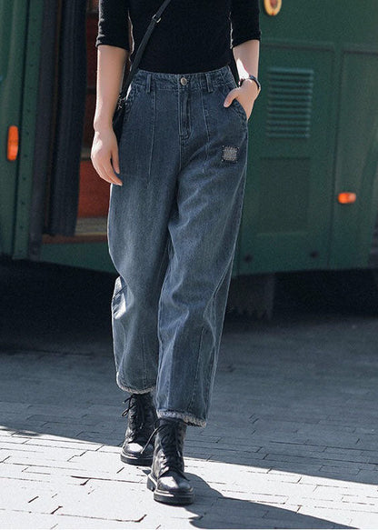 Stil Marineblaue Haremshose mit hoher Taille und Taschen für den Herbst