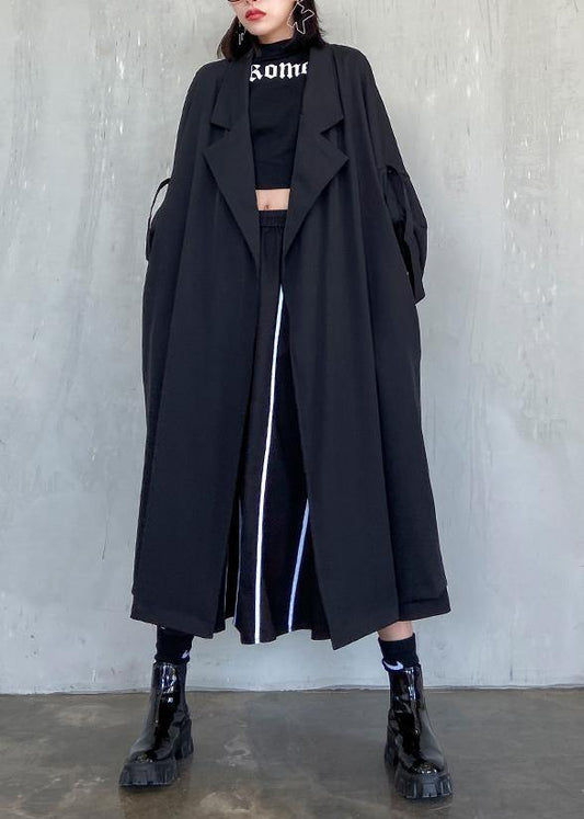 Style Notched pockets fine Long coat sblack oversized women coats - SooLinen