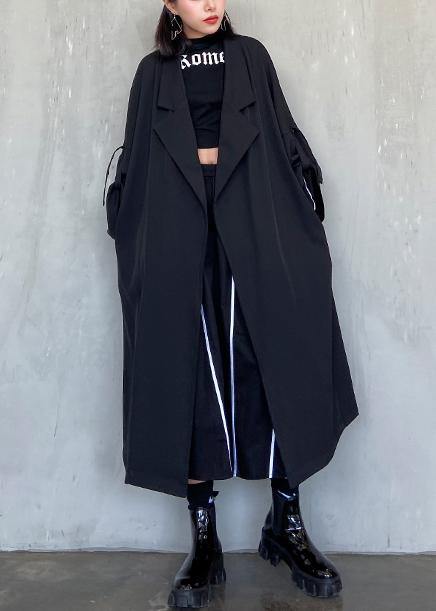 Style Notched pockets fine Long coat sblack oversized women coats - SooLinen